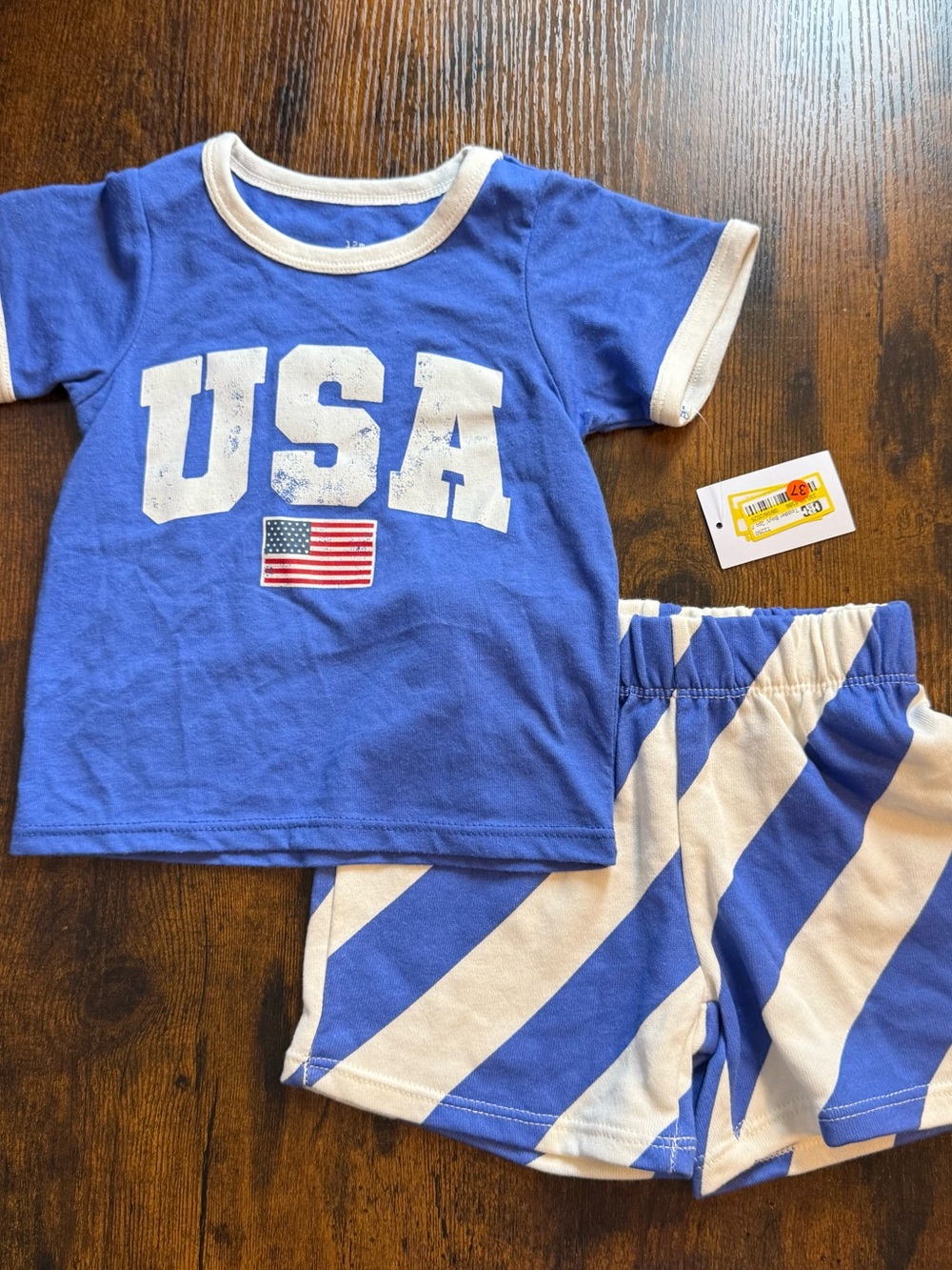 Blue USA Ringer Tee & Stripe Shorts Matching Set Size 12M